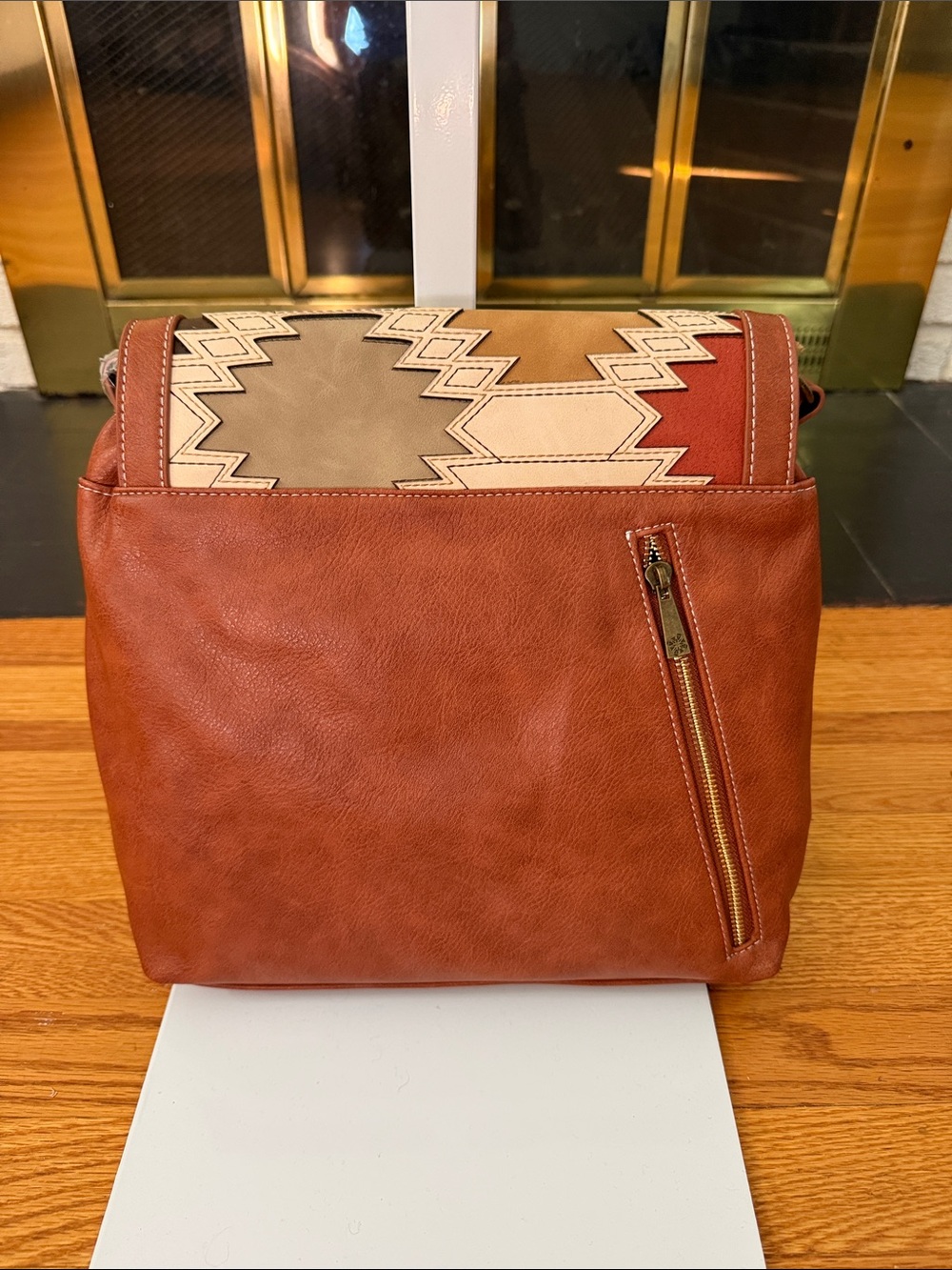 Southwestern-Pattern Rust & Tan Crossbody Bag - Picture 4 of 6